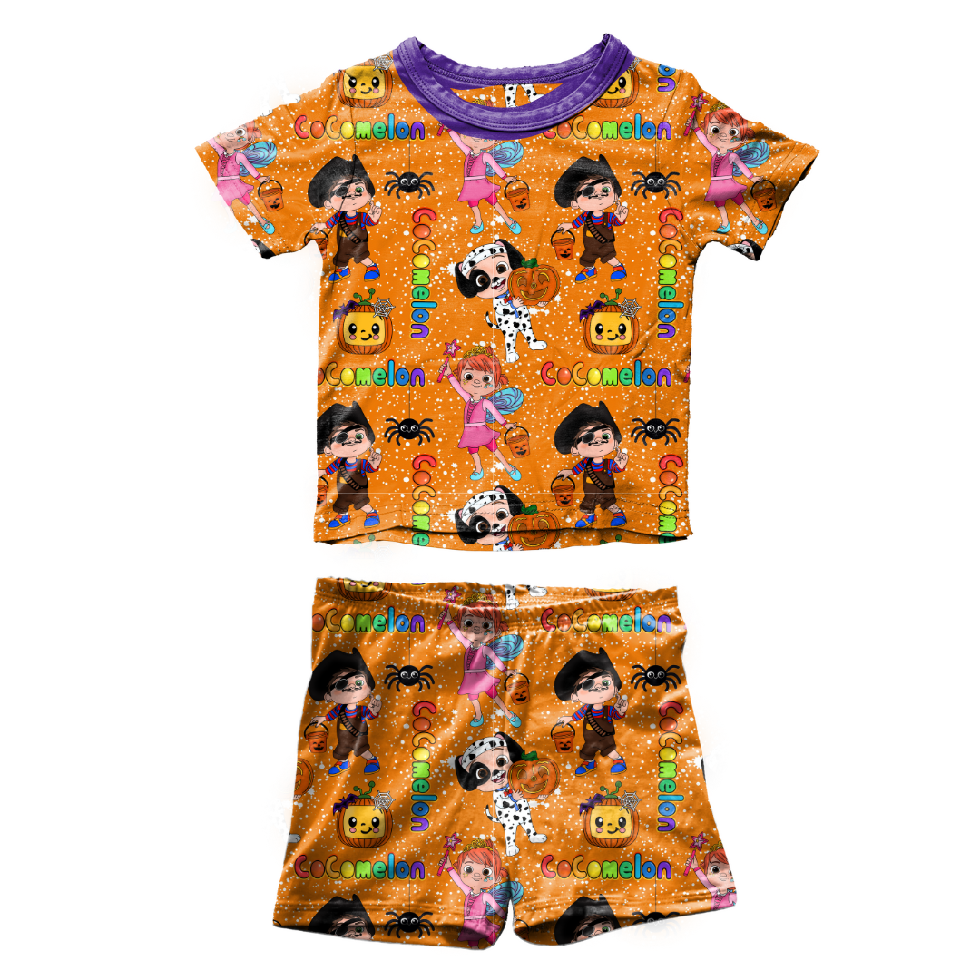 Halloween Melon - Snugg Short Sleeve Short Set - Bamboo - (Ready to Ship)