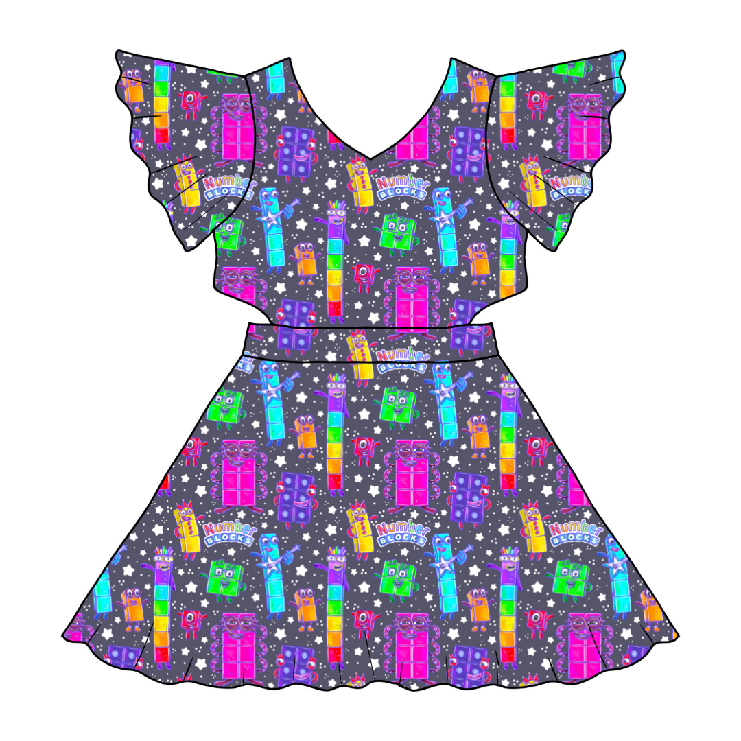 Blocks of Numbers - Whimsical Twirl Dress - Knit - PRE ORDER