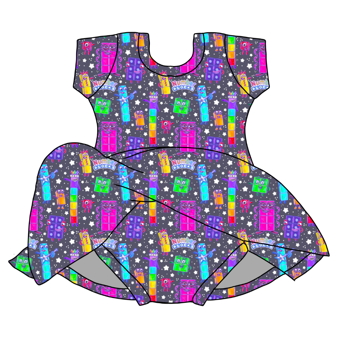 Blocks of Numbers - Charming - Short Sleeve Skirted Leotard - Bamboo - PRE ORDER