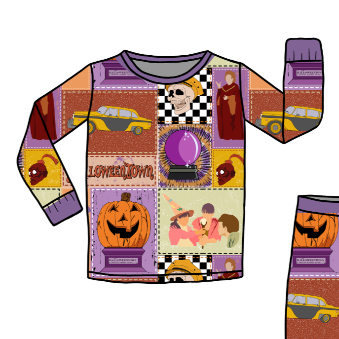 Halloween Town - Adult Slumber Long Sleeve Pajama Shirt - Bamboo - (Ready to Ship)