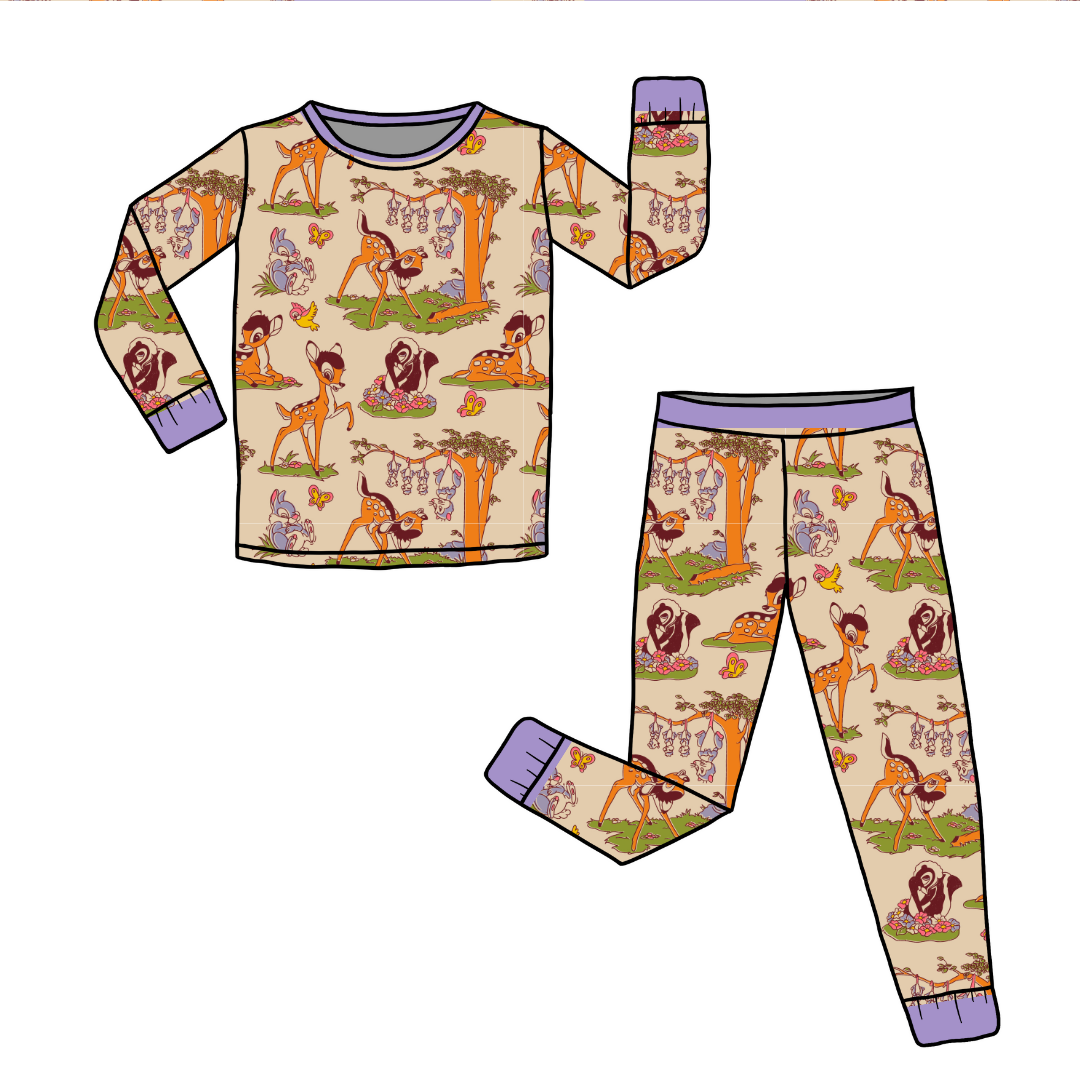 Sweet Deer - Slumber Long Sleeve Pajama Pants Set - Bamboo - (Ready to Ship)