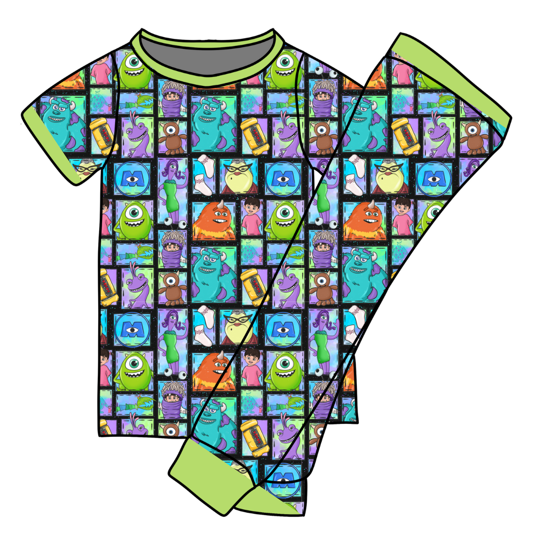 Monsters - Cozi Short Sleeve Pajama Pants Set - Bamboo - (Ready to Ship)