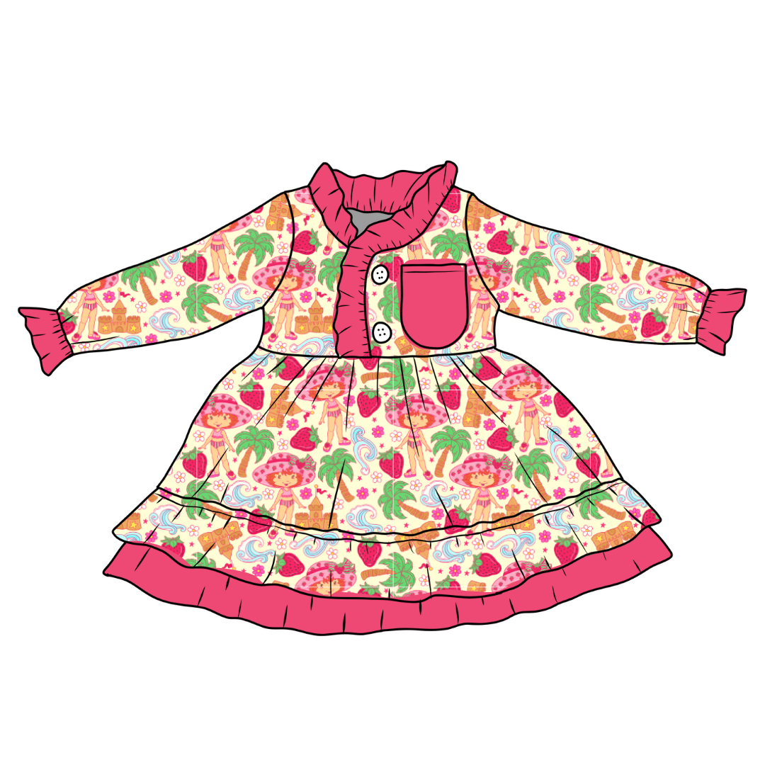 Strawberry Summer - Lovey - Kid's Long Sleeve Nightgown - Bamboo - PRE ORDER