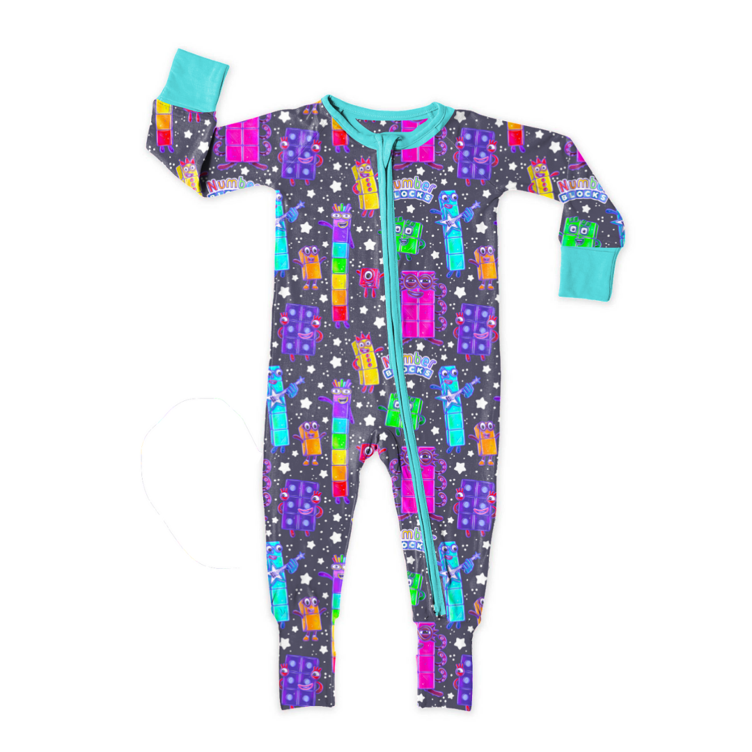 Blocks of Numbers - Dreamland - Kid's Long Sleeve Sleeper - Bamboo - PRE ORDER