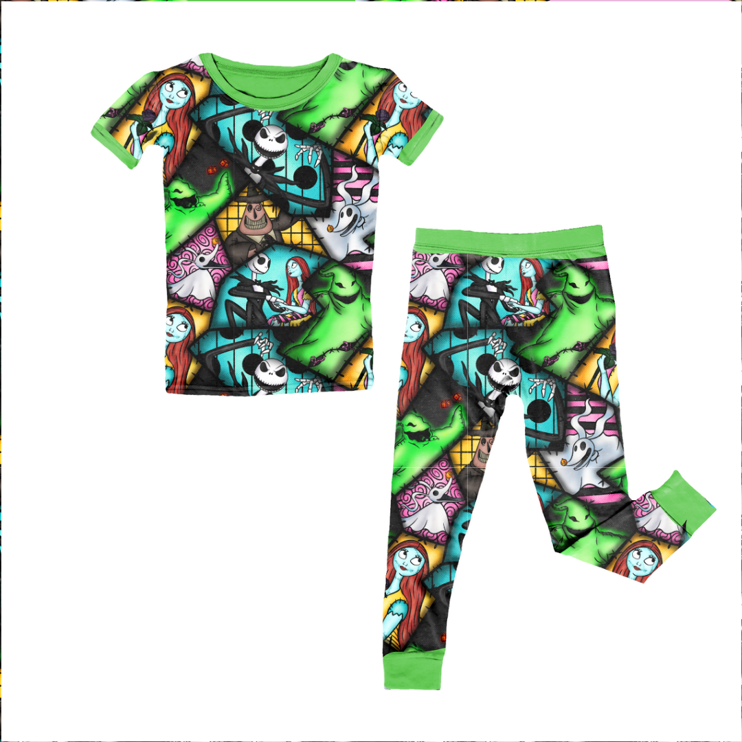 Neon Nightmare - Cozi Short Sleeve Pajama Pants Set - Bamboo - (Ready to Ship)