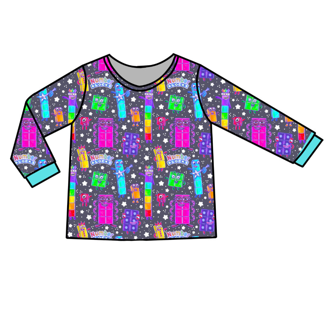 Blocks of Numbers - Slumber - Adult Long Sleeve Pajama Shirt - Bamboo - PRE ORDER