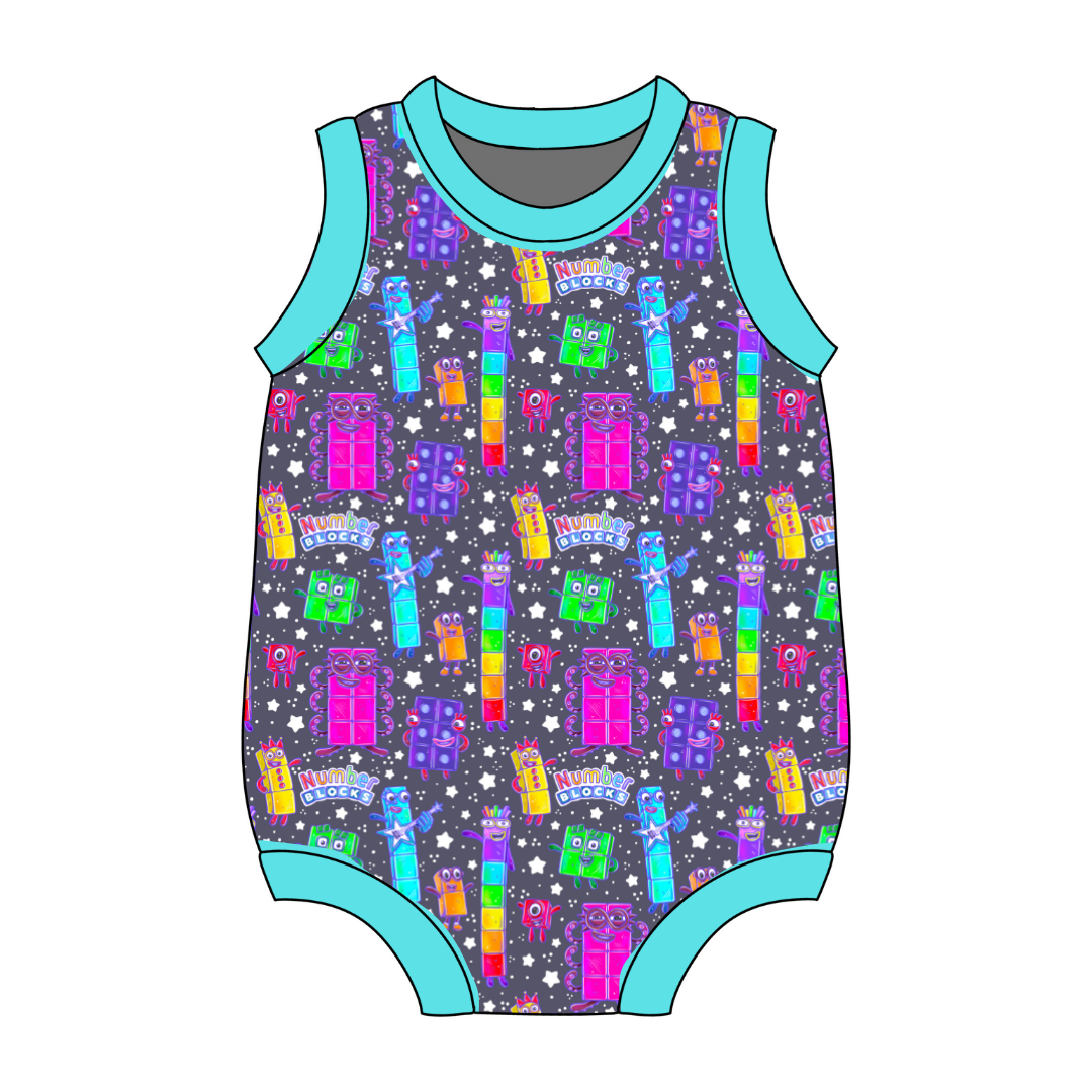 Blocks of Numbers - Rowdy Tank Bubble - Knit - PRE ORDER