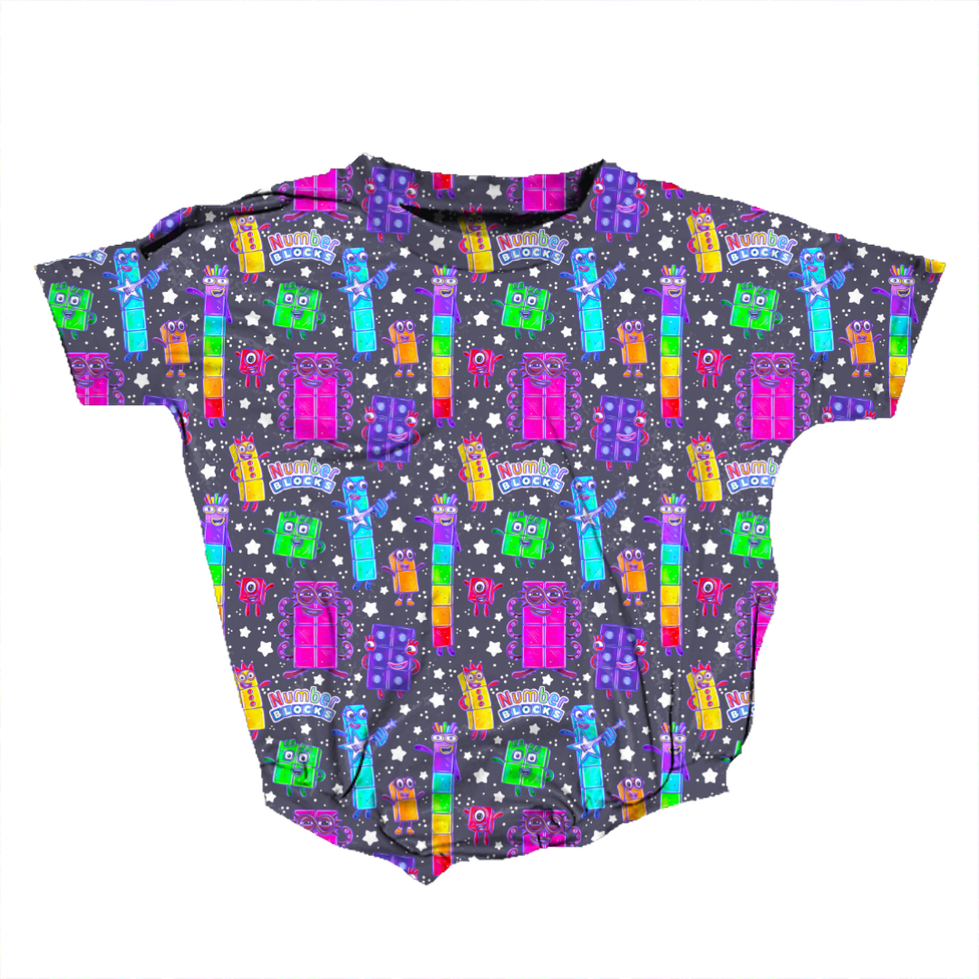 Blocks of Numbers - Bubbly Short Sleeve Bubble - Bamboo - PRE ORDER