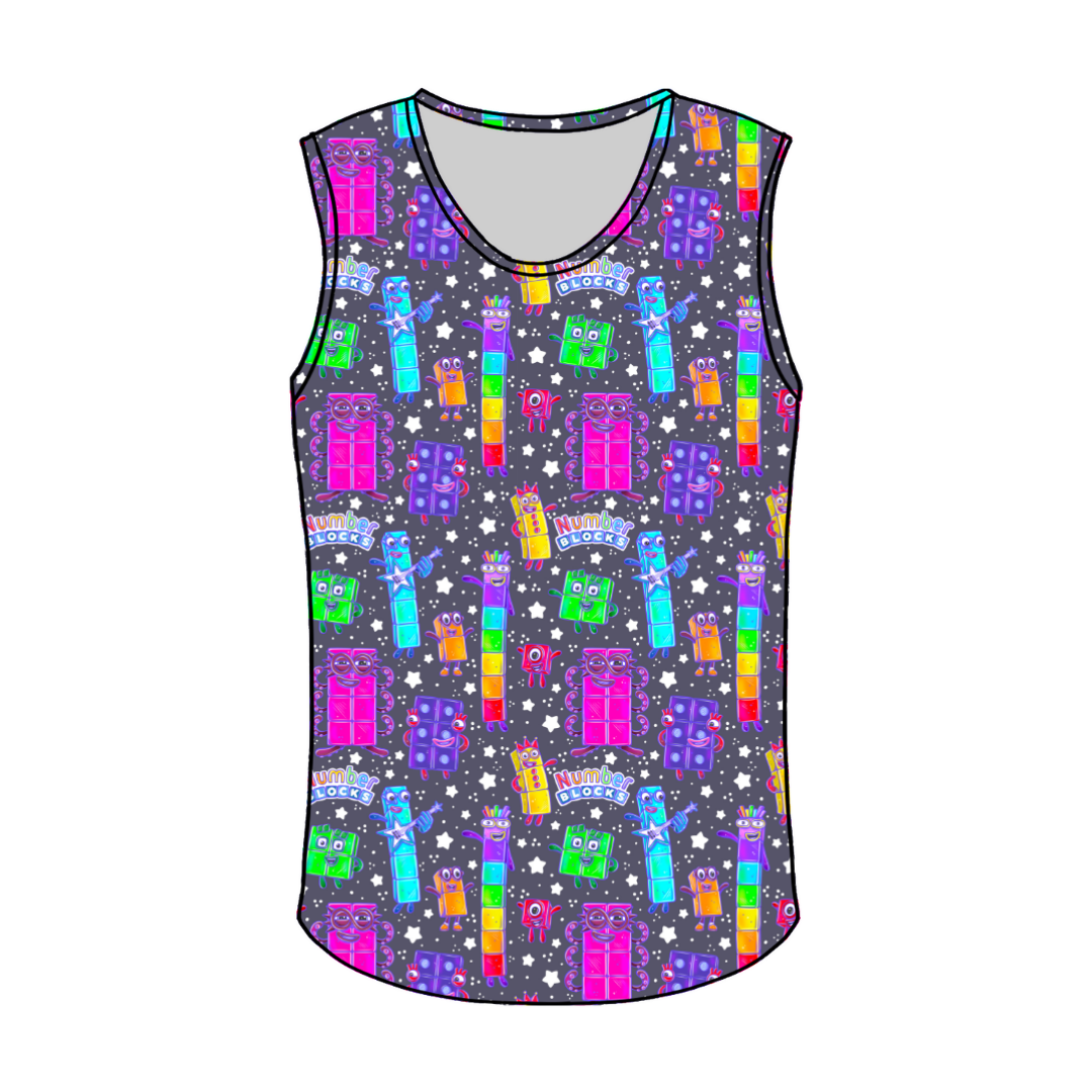 Blocks of Numbers- Dude Sleeveless Tank - Knit - PRE ORDER